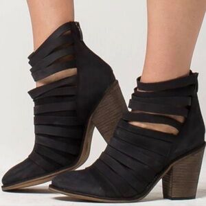 Free People Hybrid Strappy Ankle Boots EU 36 Black Cutout Block Heel